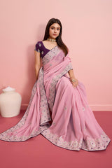 Pink Georgette Embroidered Saree