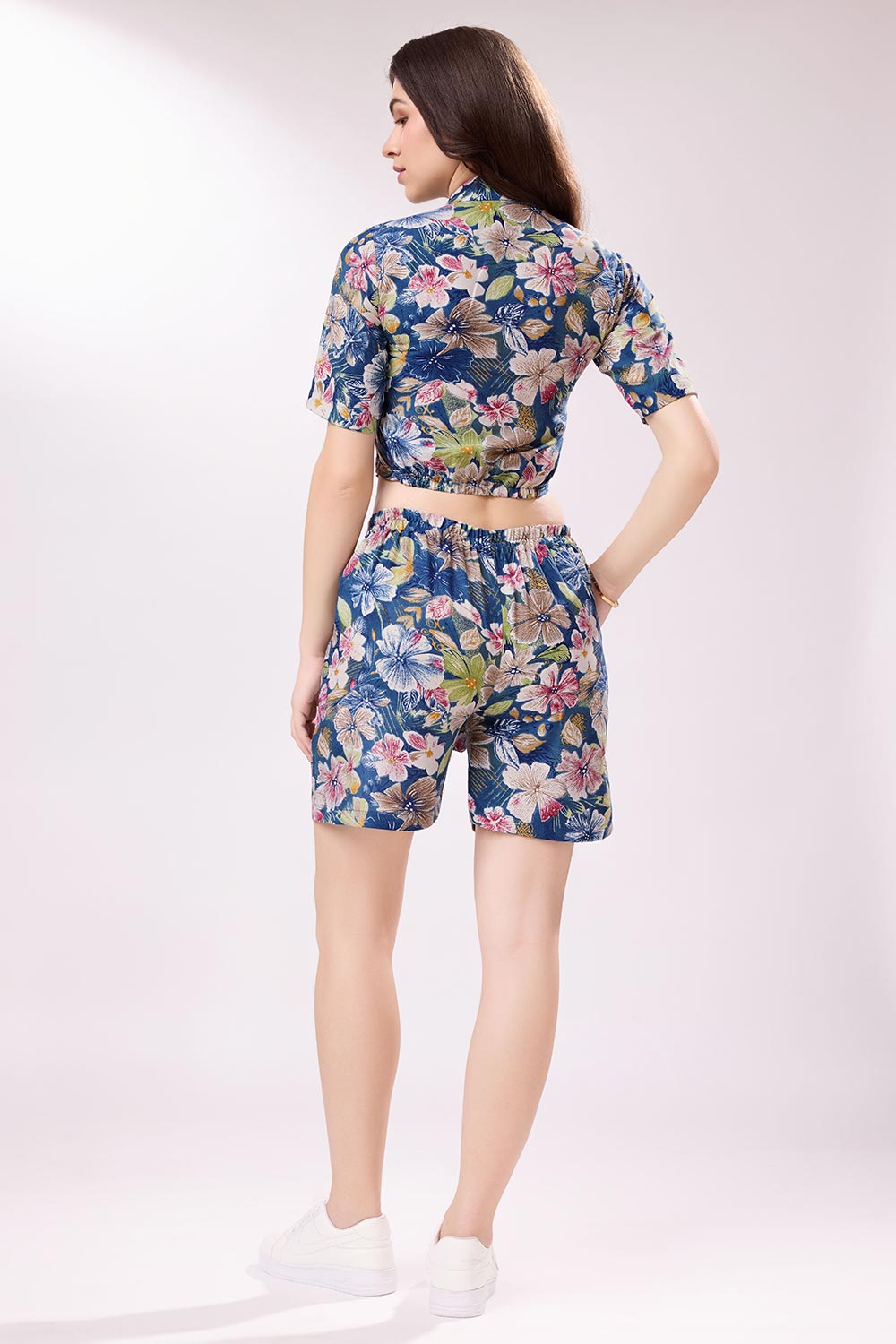 Blue Cotton Blend Printed Co-Ord Set