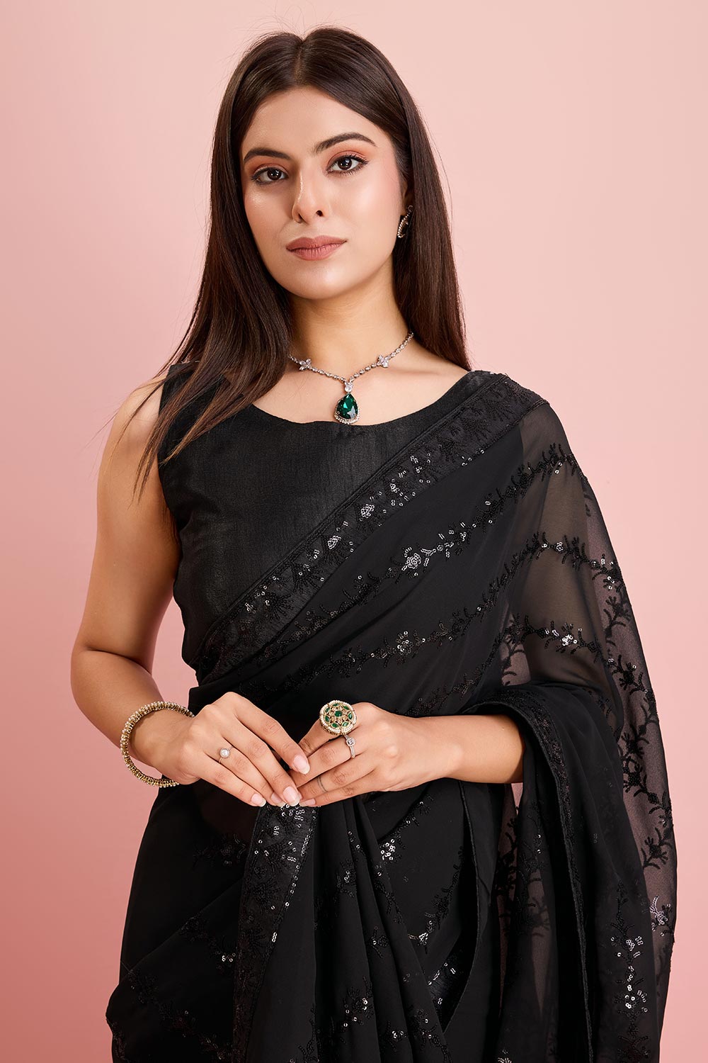 Black Georgette Embroidered Saree