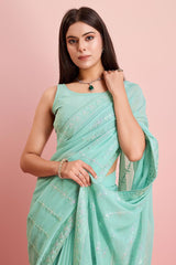 Sky Blue Georgette Embroidered Saree