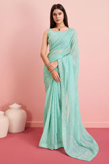 Sky Blue Georgette Embroidered Saree