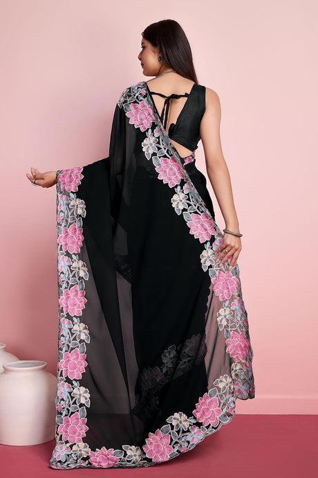 Black Georgette Embroidered Saree