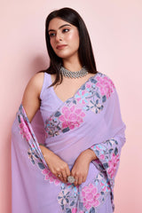 Voilet Georgette Embroidered Saree