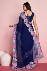 Blue Georgette Embroidered Saree