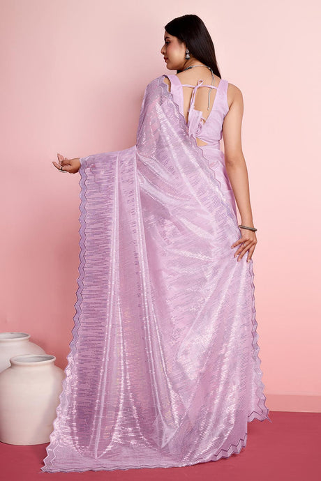 Purple Net Embroidered Saree