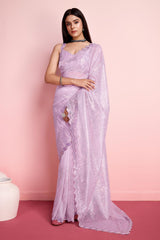 Purple Net Embroidered Saree