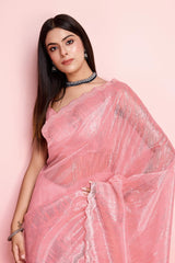 Rust Net Embroidered Saree