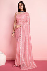 Rust Net Embroidered Saree