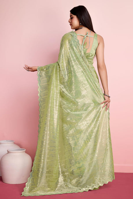 Pista Net Embroidered Saree