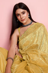 Yellow Net Embroidered Saree