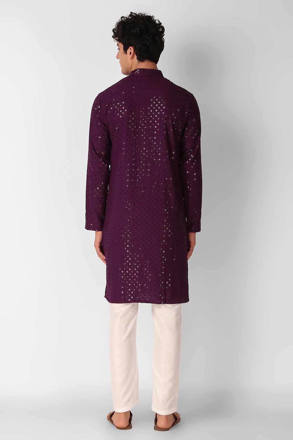 Wine Cotton Embroidered Long Kurta