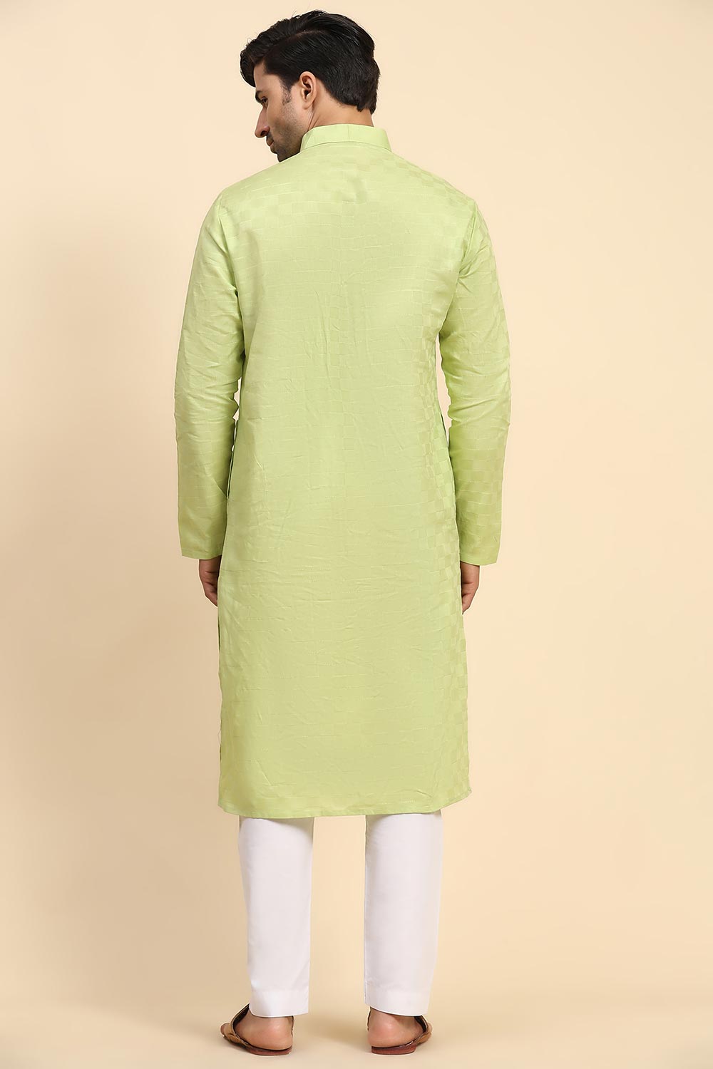 Pista Cotton Woven Long Kurta