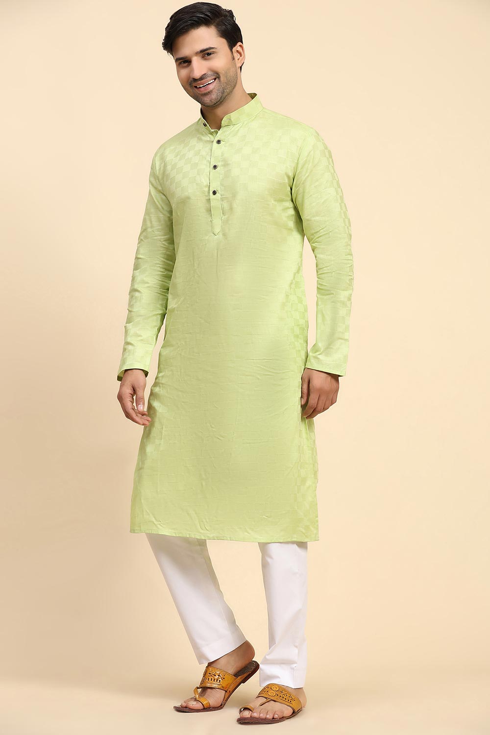 Pista Cotton Woven Long Kurta