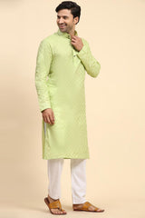 Pista Cotton Woven Long Kurta