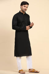 Black Cotton Woven Long Kurta