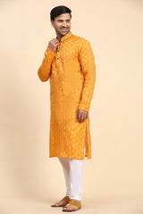 Yellow Cotton Woven Long Kurta