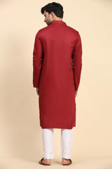 Maroon Cotton Woven Long Kurta