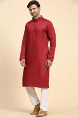 Maroon Cotton Woven Long Kurta