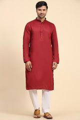 Maroon Cotton Woven Long Kurta