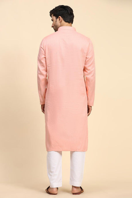 Pink Cotton Woven Long Kurta