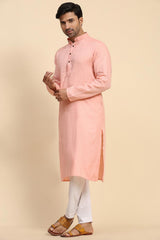 Pink Cotton Woven Long Kurta