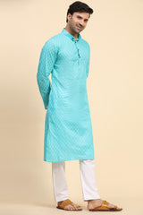 Blue Cotton Woven Long Kurta