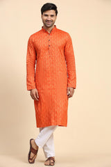 Orange Cotton Woven Long Kurta