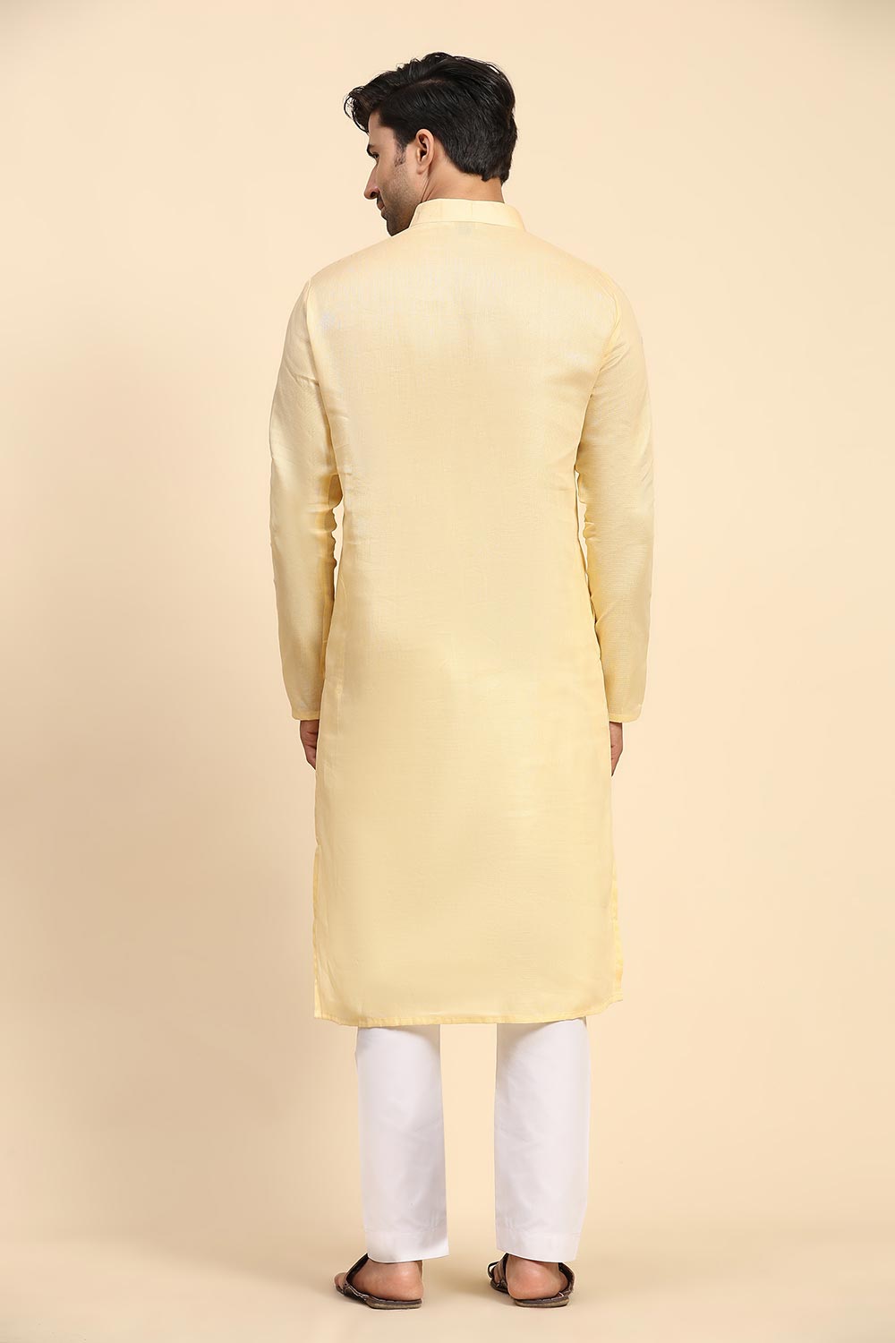 Yellow Cotton Woven Long Kurta