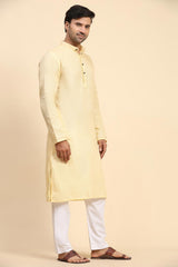 Yellow Cotton Woven Long Kurta