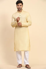 Yellow Cotton Woven Long Kurta