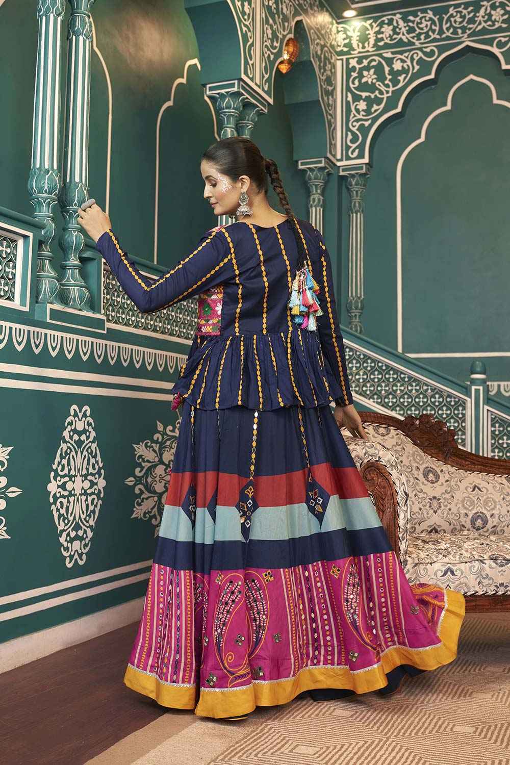 Multi Color Silk Embroidered Lehenga Choli