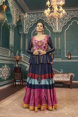 Multi Color Silk Embroidered Lehenga Choli