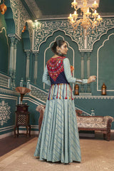 Pista Viscose Embroidered Lehenga Choli