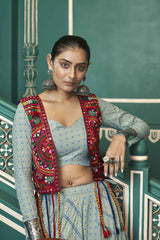 Pista Viscose Embroidered Lehenga Choli