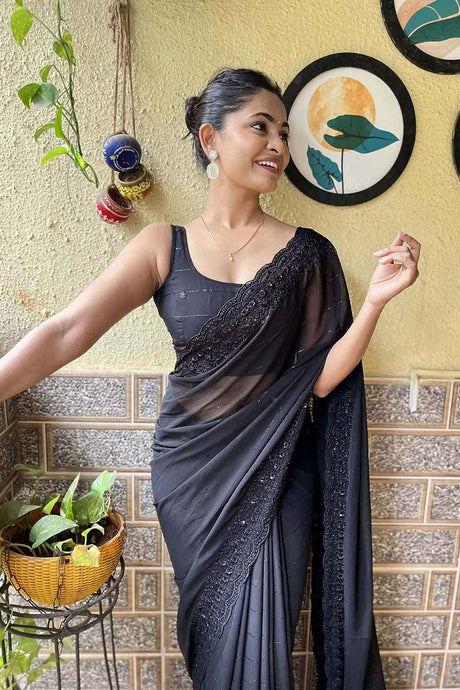 Black Georgette Embroidered Saree