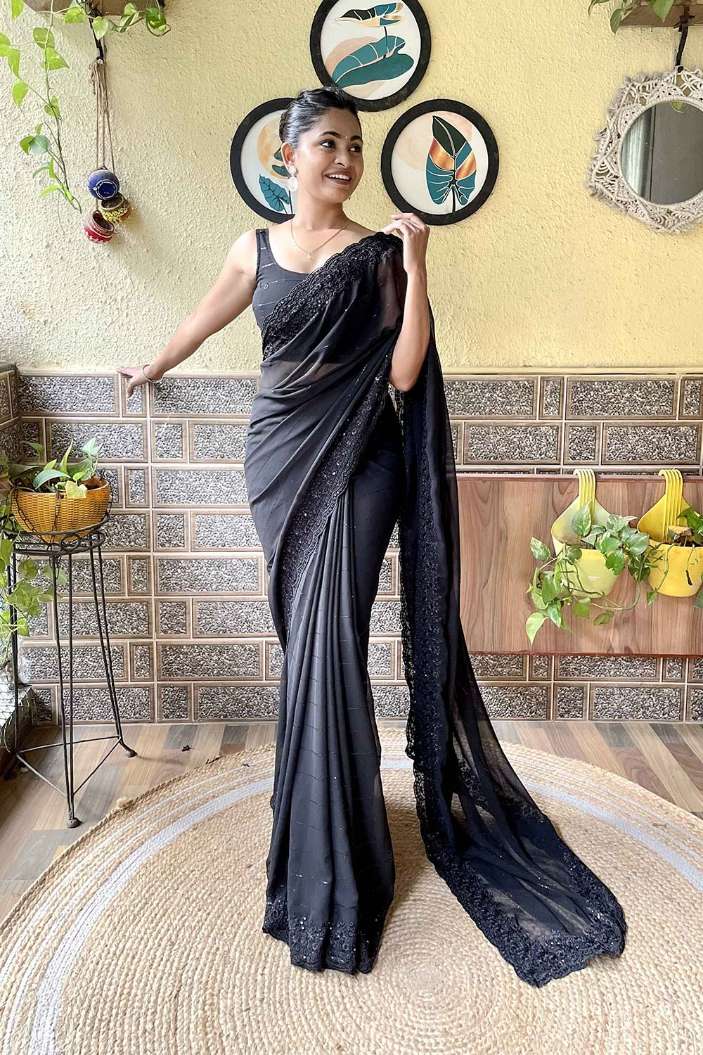 Black Georgette Embroidered Saree