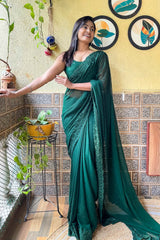 Rama Georgette Embroidered Saree