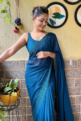 Blue Georgette Embroidered Saree