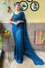 Blue Georgette Embroidered Saree