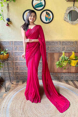 Pink Georgette Embroidered Saree