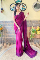 Wine Georgette Embroidered Saree