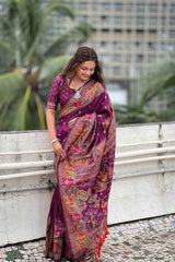 Purple Pashmina Silk Woven Design Saree