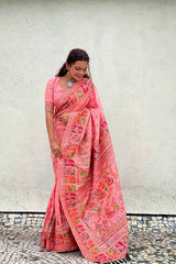 Peach Pashmina Silk Woven Design Saree