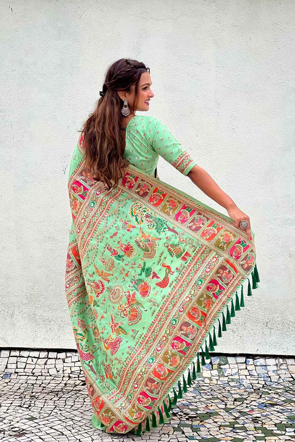 Sea Green Pashmina Silk Woven Design Saree