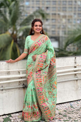 Sea Green Pashmina Silk Woven Design Saree