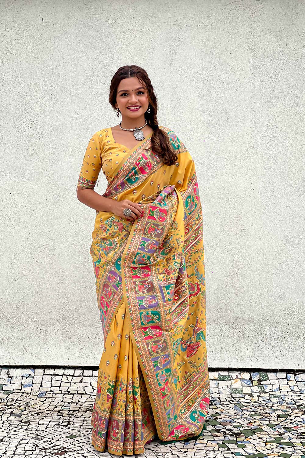 Yellow Pashmina Silk Woven Design Saree