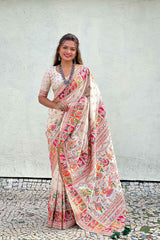 White Pashmina Silk Woven Design Saree