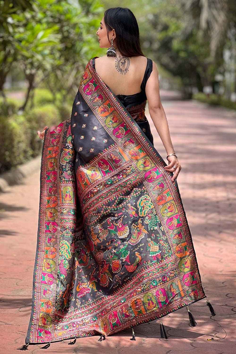 Black Pashmina Silk Woven Design Saree