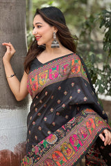 Black Pashmina Silk Woven Design Saree