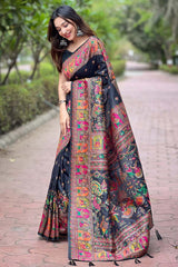 Black Pashmina Silk Woven Design Saree